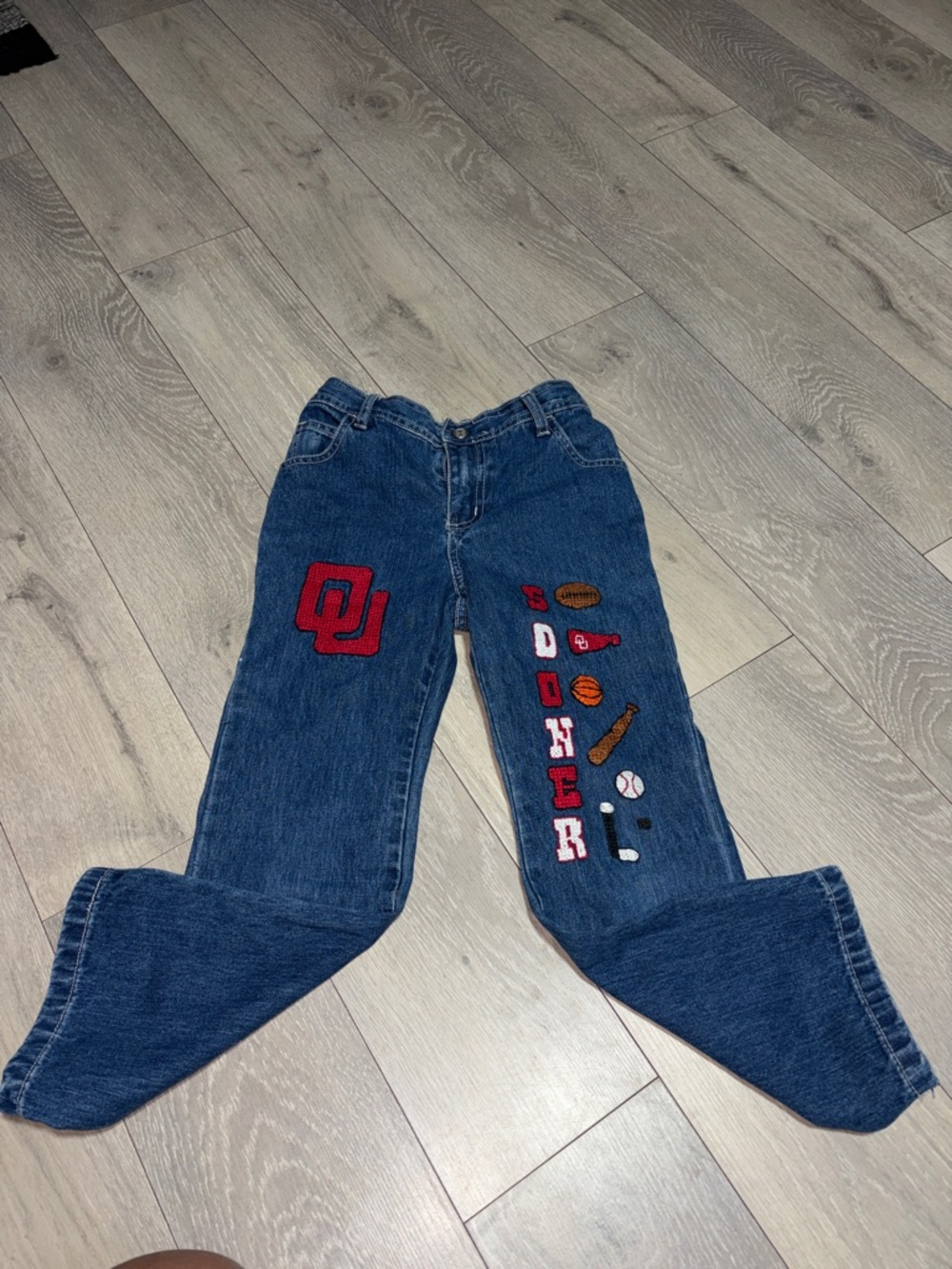 Circo Blue Straight-Leg Jeans with Red Team Patch